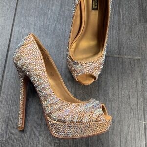 🔥 Benjamin Adams London Rhinestone Heels Peep toe Size 7.5